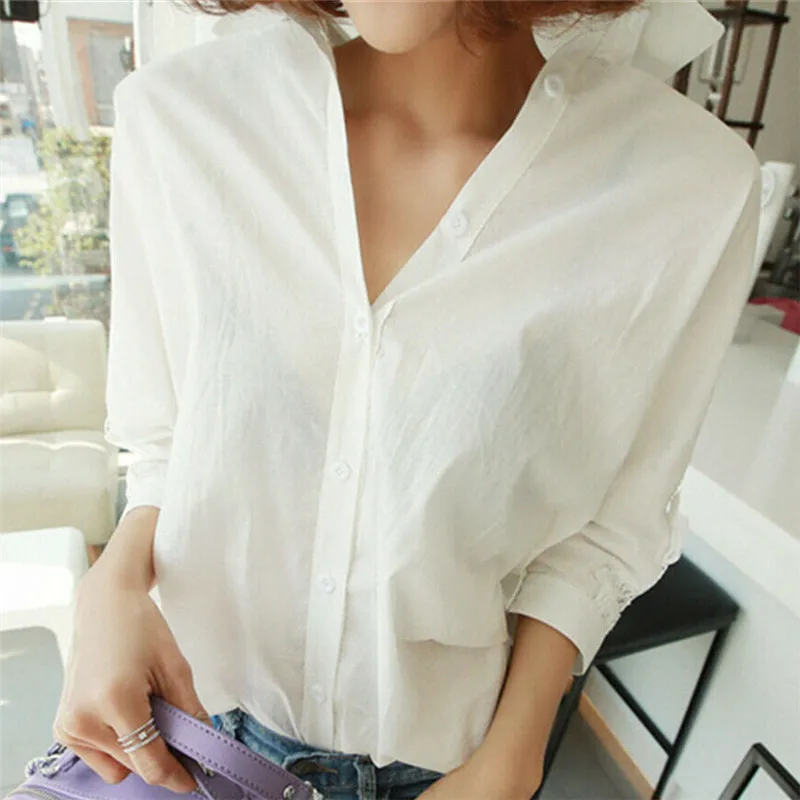 

Women New fashion shirt top Summer spring Lace Crochet hollow out White Blouse Loose oversized V Neck Female casual OL clothes