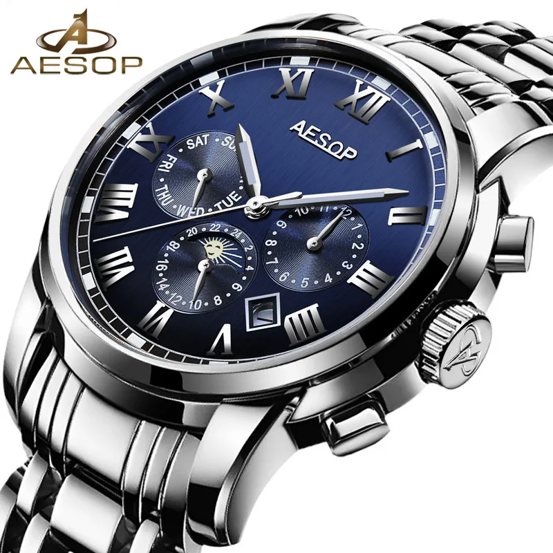 Светящиеся автоматические механические наручные часы AESOP модные ведущей марки