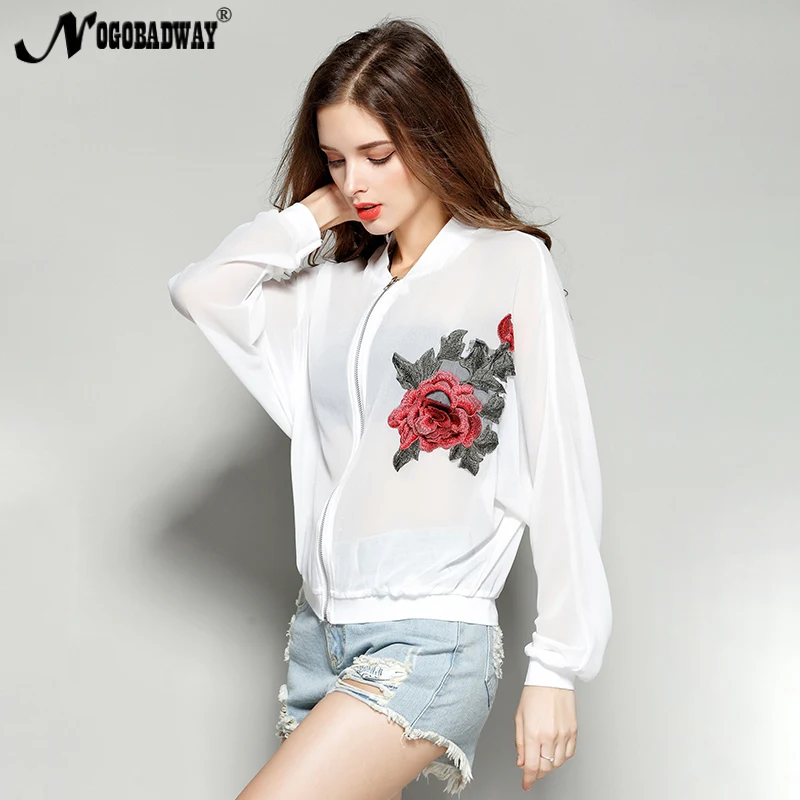 XL 4XL плюс размер шифоновая Цветочная вышивка женские короткие куртки пальто лето