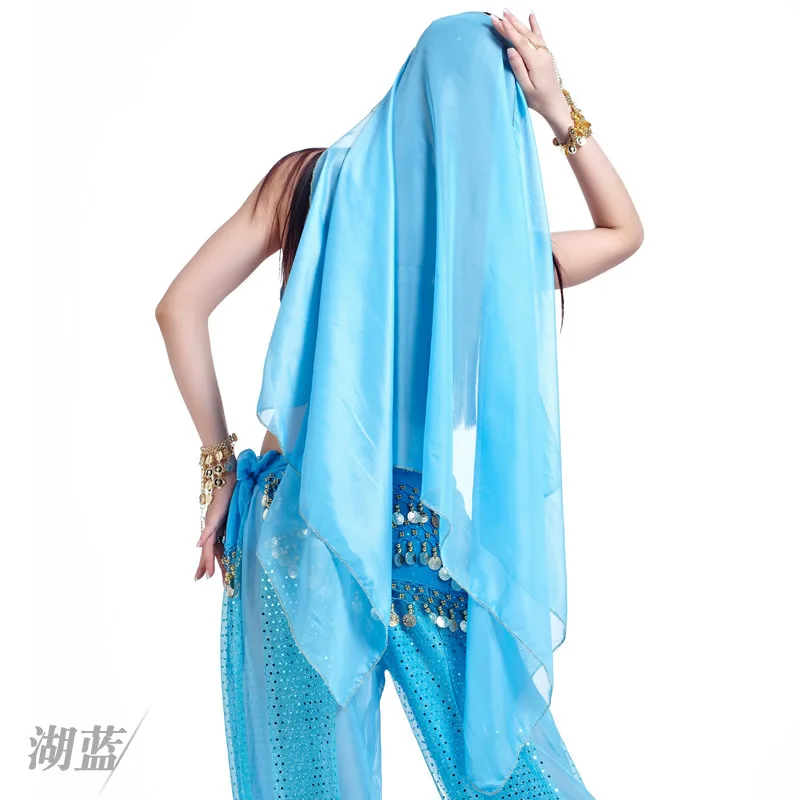 turquoise blue Ручная нарисованная цепочка на голову+ вуаль для танца живота, ручная цепочка на крючок, головной убор для танца живота,, velo danza del vientre, сексуальный - Цвет: turquoise blue