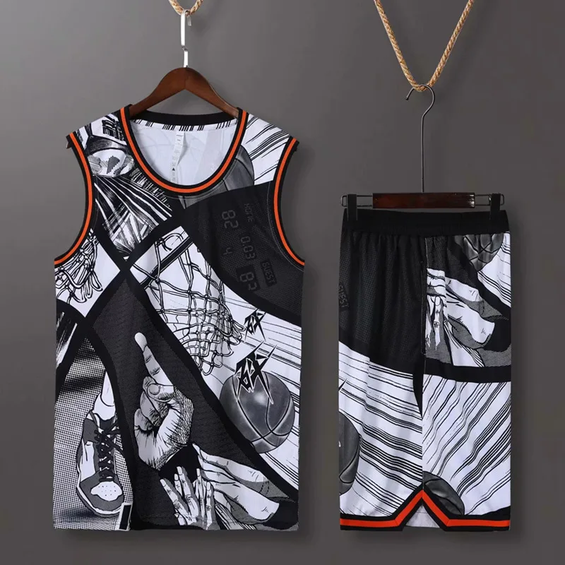 8902 gray set Мужские баскетбольные майки, Униформа, спортивный комплект, одежда, женский баскетбольный трикотажный комплект, рубашки, шорты, костюм, на заказ, с именем логотипа - Цвет: 8902 gray set