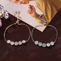 hocole fashion round cubic zirconia bracelets bangles for women gold silver color charm bracelet female wedding party jewelry