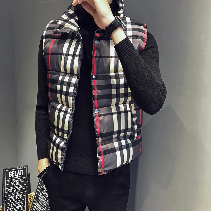 Плед зимние куртки мужские зима толстый жилет Куртки без рукавов Slim Fit Стенд