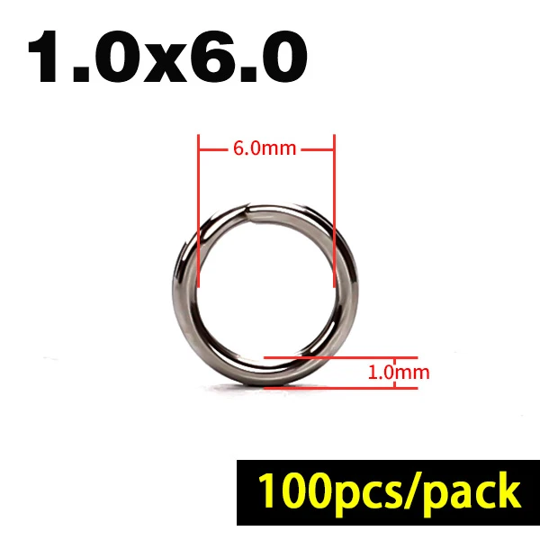 1.0x6.0 100pcs pack 100 шт рыболовные кольца из нержавеющей стали сплит кольца высокого качества усиленное твердое кольцо приманка соединительное кольцо для рыболовных аксессуаров - Цвет: 1.0x6.0 100pcs pack