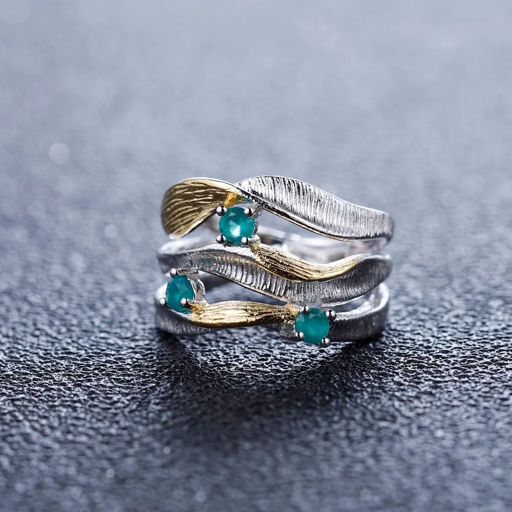 GEM'S балет 0.47Ct натуральный зеленый агат кольцо с камнями 925 пробы серебро ручной работы Группа Твист кольца для женщин ювелирные украшения