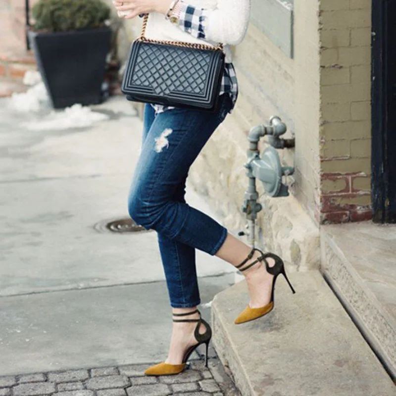 

FSJ Women Shoes Ladies Pumps 2020 Summer Autumn Mustard and Olive Closed Toe Sandals Stiletto Heel Suede Big Size Shoe 44 45 46