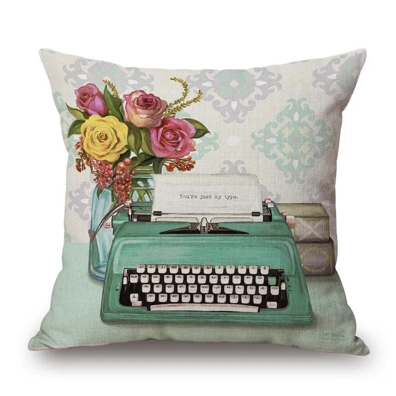 Подушка в винтажном стиле с рисунком льняная хлопковая декоративная