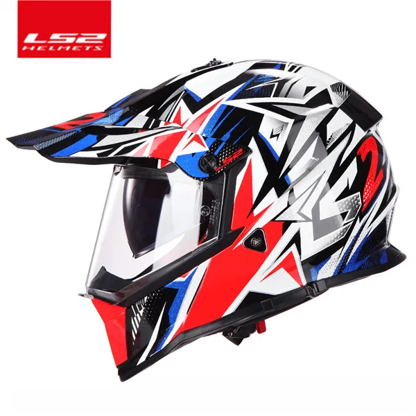 LS2 MX436 внедорожный мотоциклетный шлем с солнцезащитным покрытием ls2 pioneer moto cross шлем с двойными линзами, одобренный ECE - Цвет: blue star