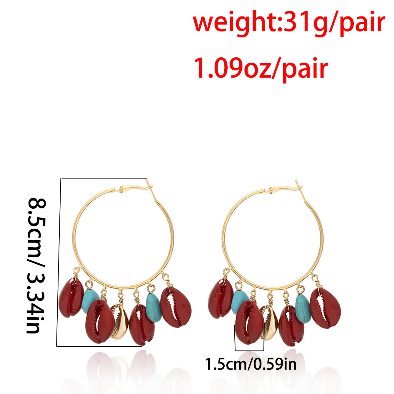 Богемные трендовые большие круглые серьги с каменными бусинами панк из золотого