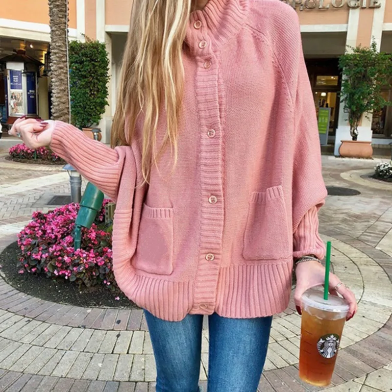 

PEONFLY Fashion 2019 Autumn Solid Color Sweater Women Single Breasted Cardigan Korean Style Loose Female Jackets Women