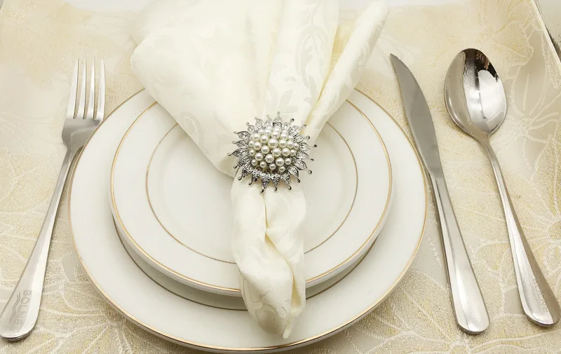

12PCS sun flower metal napkin buckle pearl towel buckle cloth ring napkin ring napkin ring gold / silver