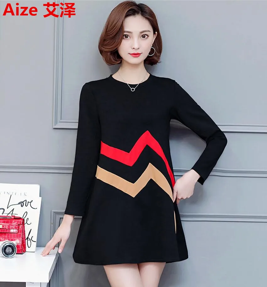 2017 Весна Осень Женская Мода Свободные Полосы Ситец Dress Повседневная Длинные