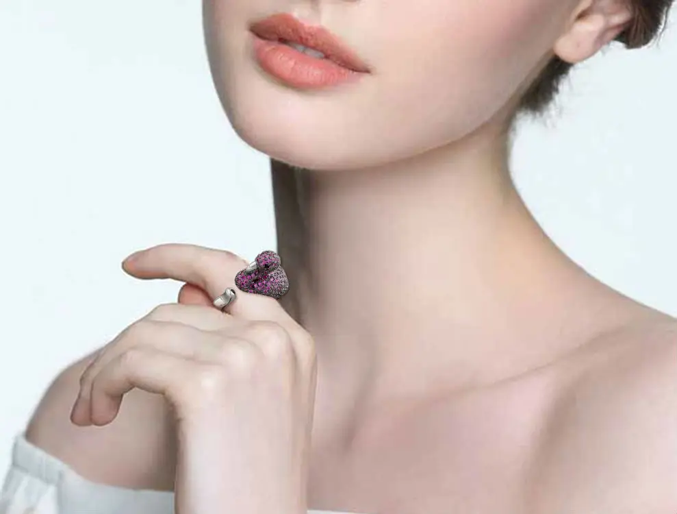 Кольцо для коктейлей Tuliper из серебра 925 пробы с кубическим цирконием|statement ring|fashion