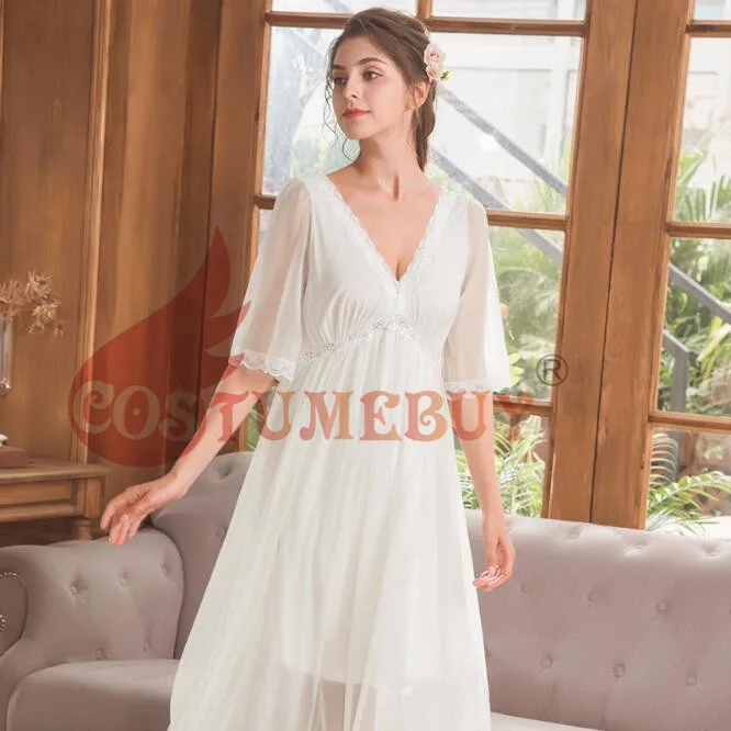 Costumebuy, женское винтажное викторианское белое платье, сорочка в средневековом стиле, одежда для сна, кружевная ночная рубашка, платье принцессы, домашняя одежда