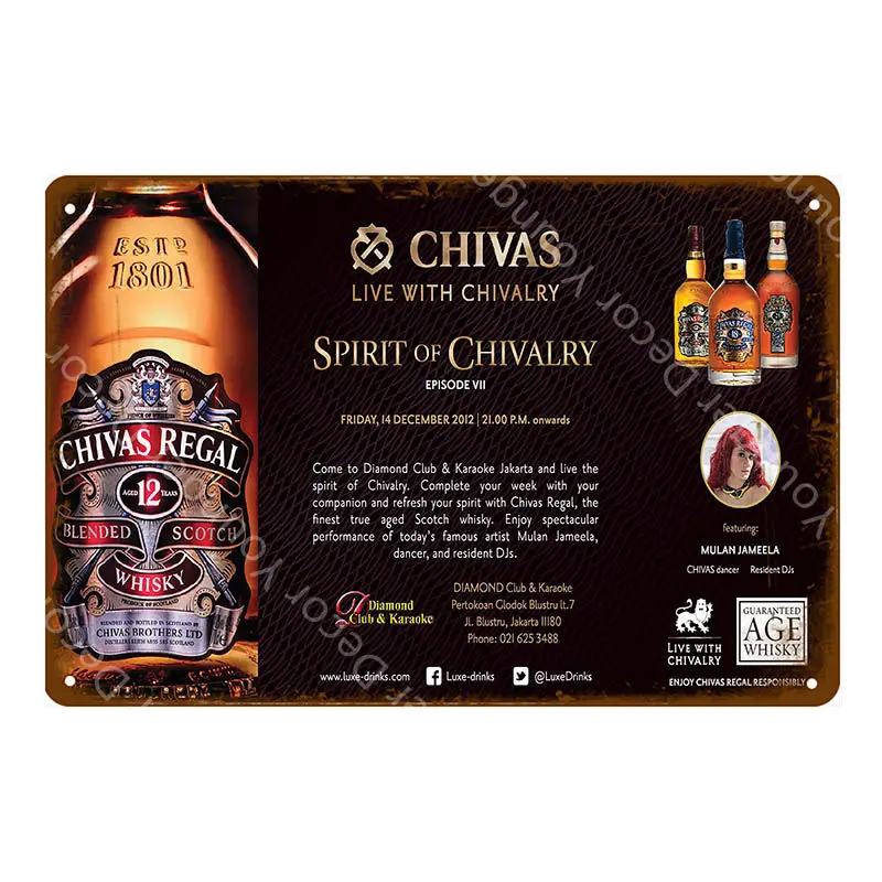 Винтажный пивной плакат Chivas Regal металлические жестяные вывески классические напитки виски декоративная табличка Настенная Наклейка для паба бара клуба домашний декор - Цвет: YD6160D