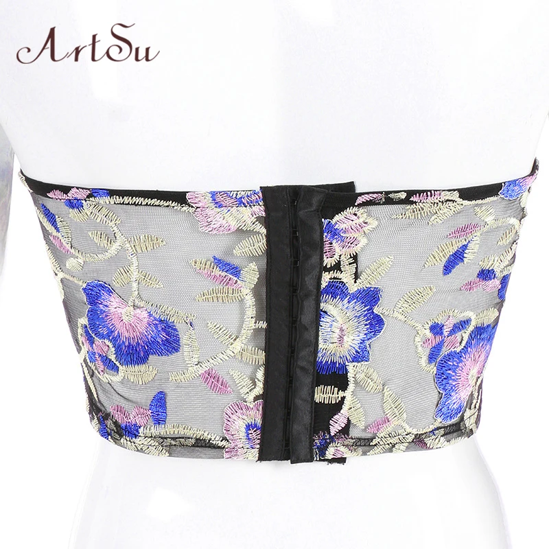 Кроп-топ ArtSu с цветочной вышивкой пикантный прозрачный топ без рукавов бретелек