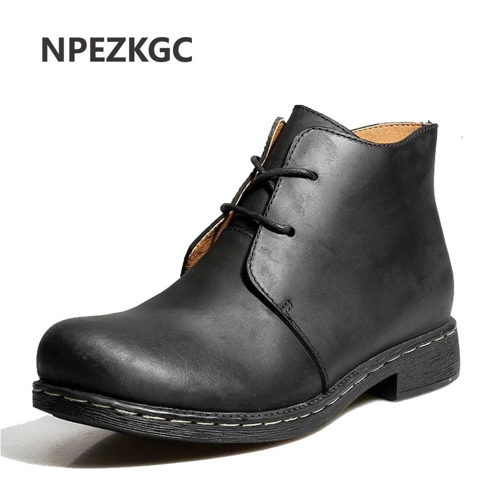 NPEZKGC Leather Men Boots Winter with Fur 2022 Warm Snow Boots Men Winter Work Casual Shoes Sneakers High Top quality Boots