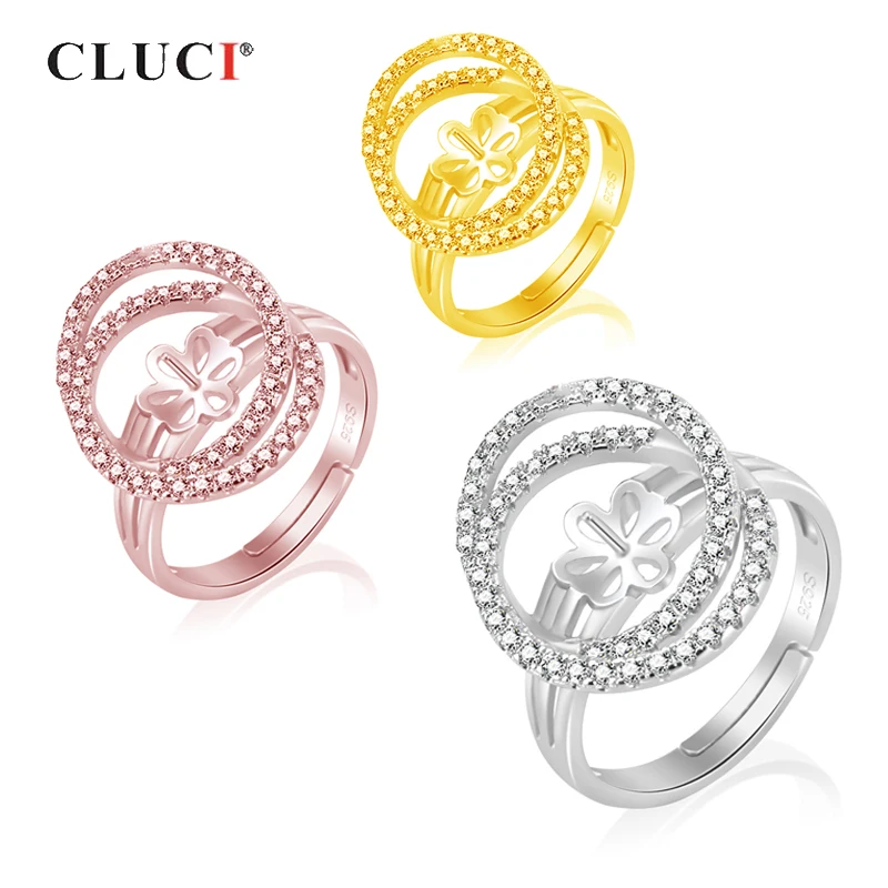 

CLUCI 925 sterling silver Big Adjustable Ring Mounting High Quality Ring Bridal Engagement Ring for Women Pearl Jewelry SR2115SB