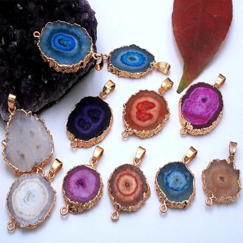 

Fashion Irregular Geode Slice Crystal Necklace Sunflower Double Hanging Diy Stone Pendant Necklace for Women Men Jewelry