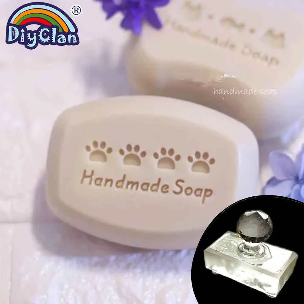 Stamp with handle Милый ручной работы мыльный штамп маленькая кошка с рисунком следа ясное натуральное мыло уплотнение стеклянное мыло акриловое украшение на заказ - Цвет: Stamp with handle