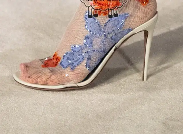 

Sexy Red Yellow White Leather Clear PVC Strap Women Sandals Peep toe Hollow Thin Heels Dress Shoes Cut-out Gladiator Sandals