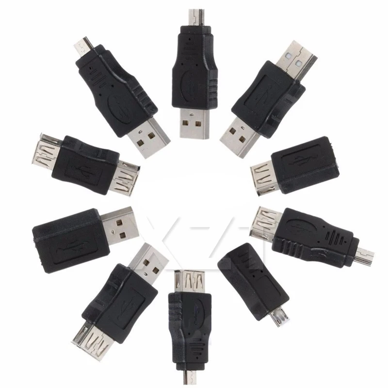 

Newest Hot 10Pcs/pack OTG 5 Pin F/M Mini Changer Adapter Converter USB Male to Female Micro USB converter adpater