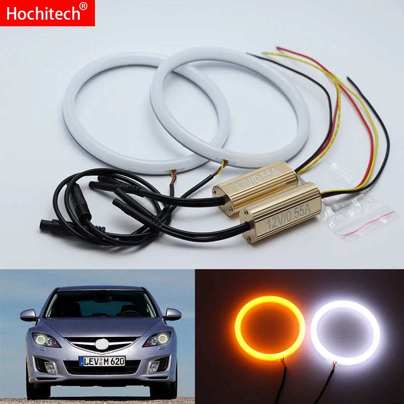 

for mazda 6 2007 2008 2009 2010 2011 2012 White & Amber Dual color Cotton LED Angel eyes kit halo ring DRL Turn signal light