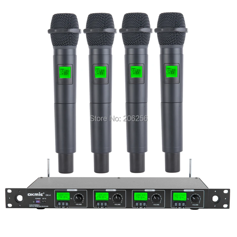 okmic OK-4/2ч черный профессиональный УВЧ четыре канала Беспроводная система ручной микрофон 4 канала многоканальный UHF PLL металла