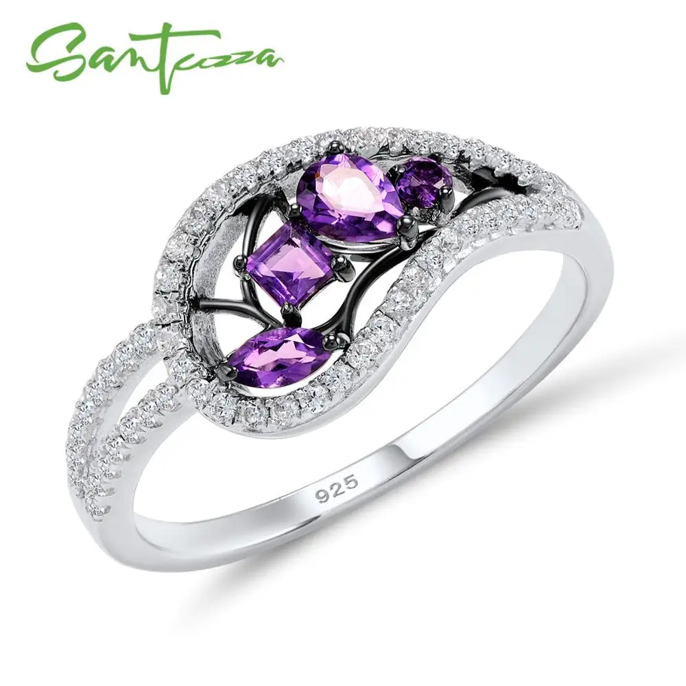 SANTUZZA, серебряные кольца для женщин, 925 пробы, серебро, натуральные фиолетовые камни для женщин, кольцо с кубическим цирконием, вечерние ювелирные изделия