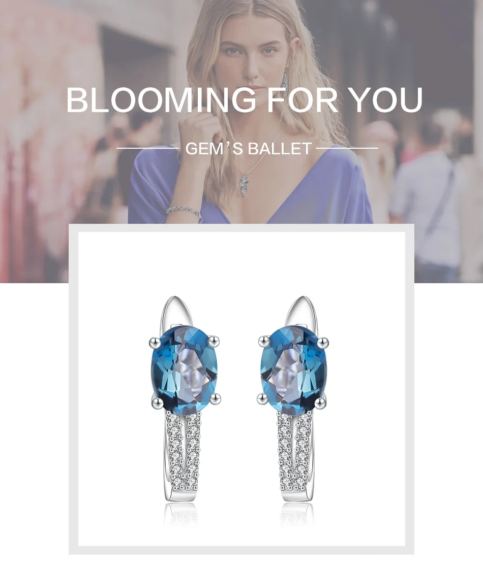 GEM'S BALLET 3.15Ct натуральный Лондонский голубой топаз серьги трендовые тонкие 925 пробы серебряные серьги-гвоздики для женщин элегантные ювелирные изделия