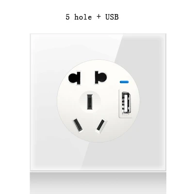 5 hole USB 86 Тип 1 2 3 4 банда 2 пути белый зеркальный стеклянный светильник настенный переключатель давления с светодиодный светильник s бытовой Франция немецкий розетка промышленности - Цвет: 5 hole USB