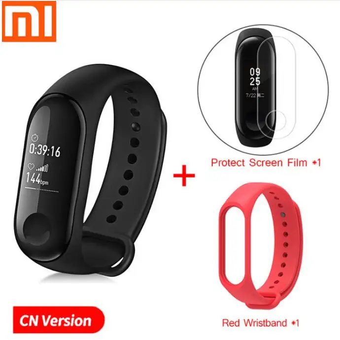 Add Red Wristband Mi Band 3 смарт-браслет, Xiao mi фитнес-трекер, спортивный фитнес-браслет, 5 атм, 0,78 дюйма, OLED mi Band для Android IOS - Цвет: Add Red Wristband