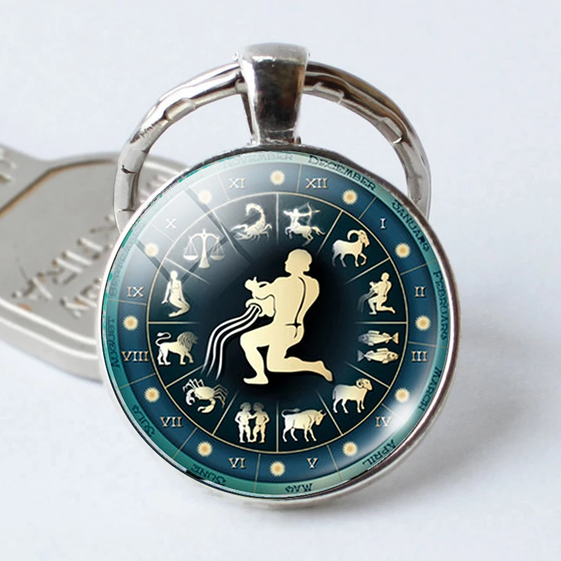 

12 Constellation Jewelry Women Men Leo Virgo Key Chains Zodiac Signs Scorpio Keychain Key Rings Bag Car Round Pendant Man Woman