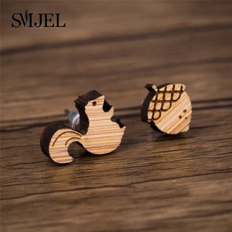 Squirrel Chestnut SMJEL Панк Круг Кулон Серьги гвоздики деревянный для женщин Глобус мира серьги с картой ручной работы подарок для нее путешествия ювелирные изделия Мать Земля - Окраска металла: Squirrel Chestnut