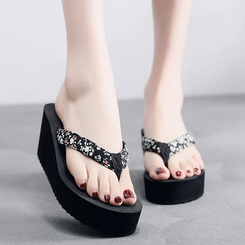 Flower Female Slipper Female Summer Outer Wear Thick Bottom Fashion Non-slip flip flops women beach outdoor anti-skid shoes