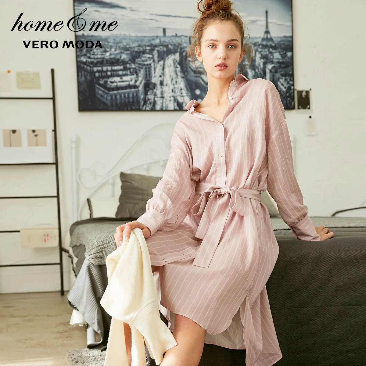Lt. pale ling flower Vero Moda Новое Полосатое платье-рубашка с открытыми плечами | 3183SZ508 - Цвет: Lt. pale ling flower