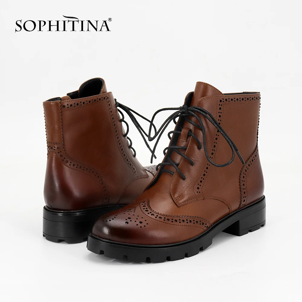 SOPHITINA/новые женские ботильоны Обувь из натуральной кожи с круглым носком на
