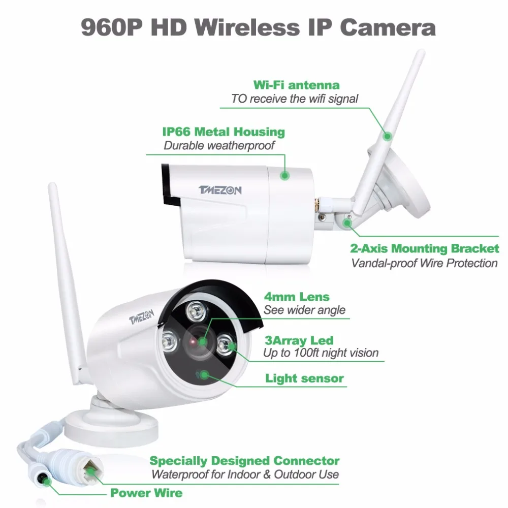 Tmezon беспроводная wifi IP Камера Безопасности HD 960P 1.3MP пуля Водонепроницаемая CCTV ИК