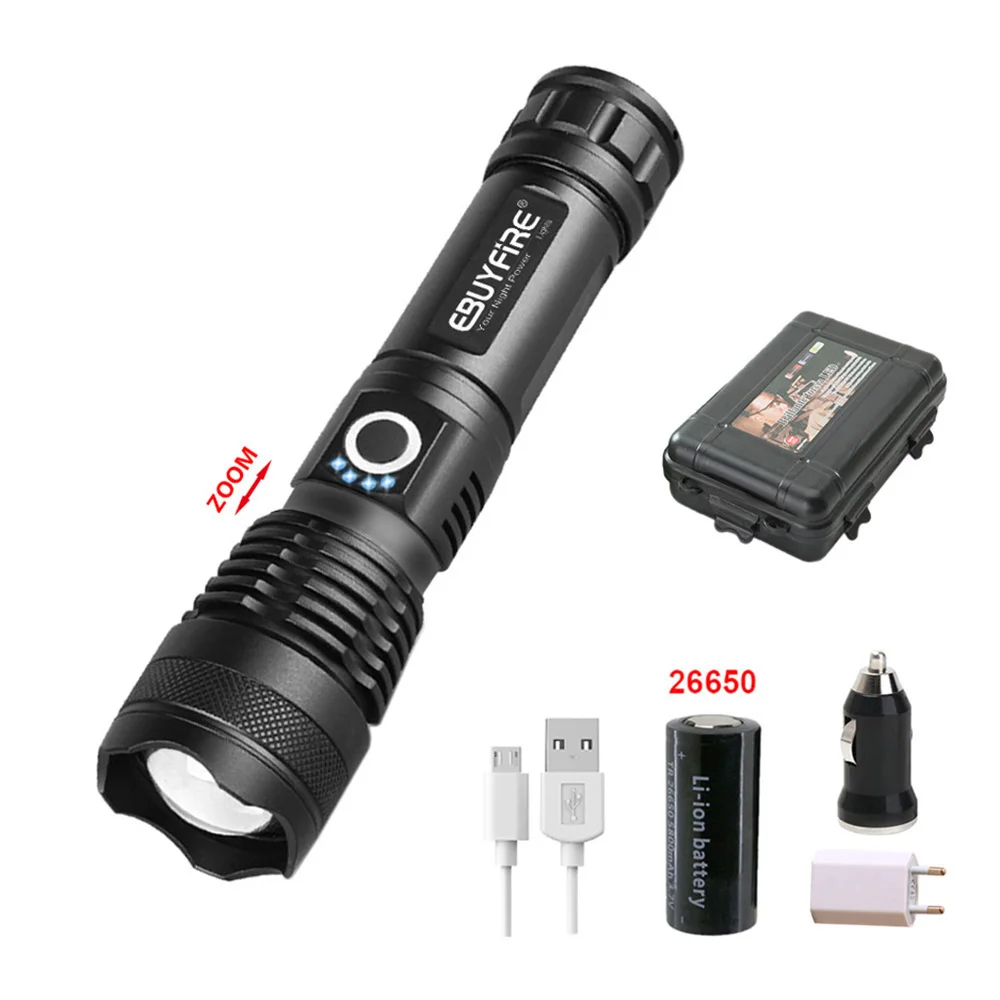 SET 8 Мощный светодиодный светильник-вспышка XHP50 linterna, Перезаряжаемый USB фонарь, 30000 люменов, 18650/26650 аккумулятор, регулируемый светильник для кемпинга - Испускаемый цвет: SET 8