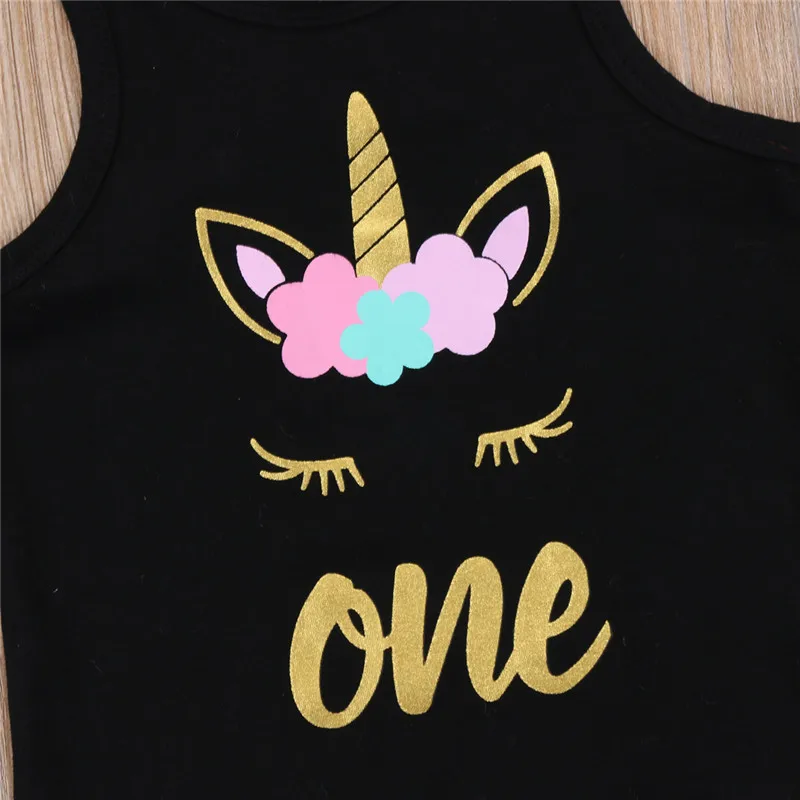 Летний комплект из 2 предметов для маленьких девочек топ с единорогом + штаны