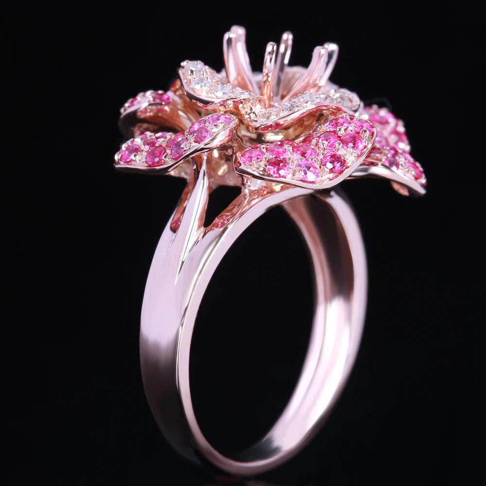 1.4ct кольца для женщин из розового золота с круглыми алмазами и рубинами 6 мм 14K |