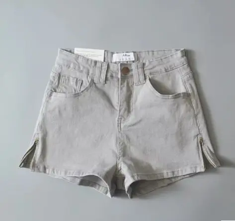 Women High Waist Denim Shorts Zipper Side Casual Summer Hot Short Jeans Sexy Booty Shorts Hotpants - Цвет: grey