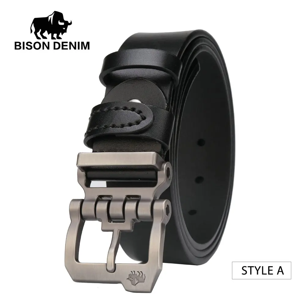 BLACK A BISON DENIM, ремень из натуральной кожи для мужчин, подарок, дизайнерские джинсы, ремни, мужские, высокое качество, Воловья кожа, индивидуальная Пряжка, Ретро стиль, N71223 - Цвет: BLACK A