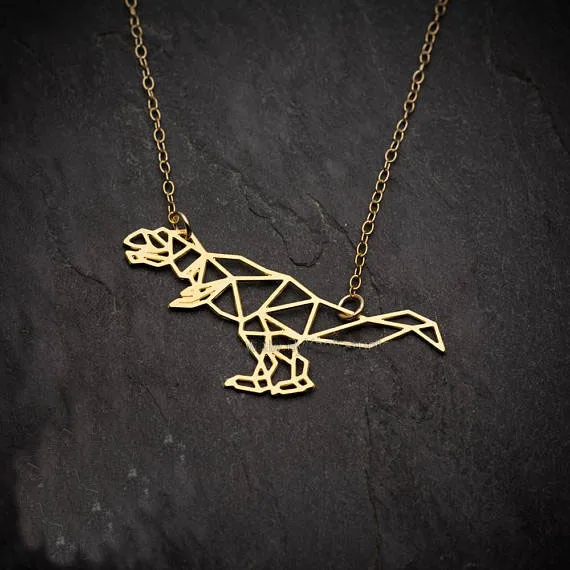 Минималистичное ожерелье с динозавром оригами Золотое геометрическое животным