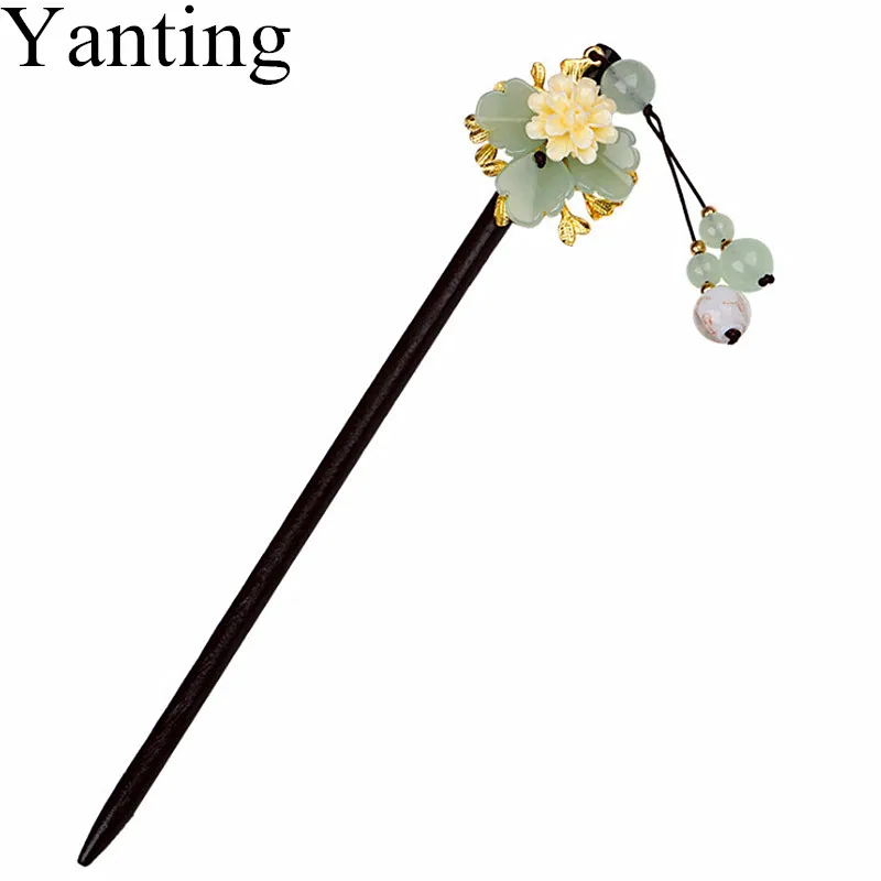Yanting, женские Украшения для волос, глазированное стекло, цветок, китайская Шпилька, этническая заколка для волос с камнем, кисточка, аксессуары для невесты, подарок 0144