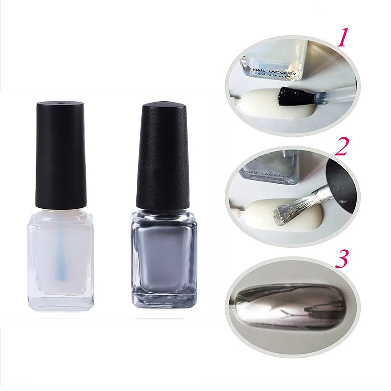 Набор для маникюра "2шт. серебряных металлических зеркальных лаков для ногтей с хромовым пигментом для декора и базовым покрытием DIY-инструменты".