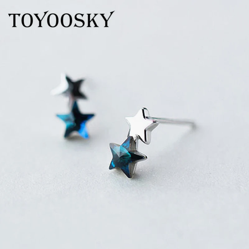 Женские серьги гвоздики из серебра 925 пробы с двумя кристаллами|brincos fashion|fashion stud