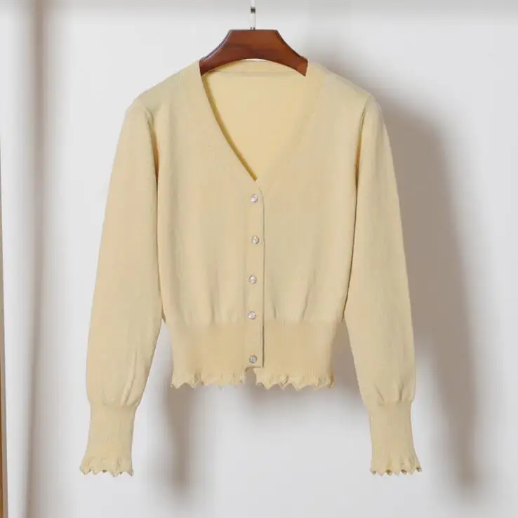 apricot Queechalle, 9 цветов, v-образный вырез, вязаный кардиган, женский,, весна, осень, кардиган, женский, Повседневный, длинный рукав, топы, женский свитер, пальто - Цвет: apricot