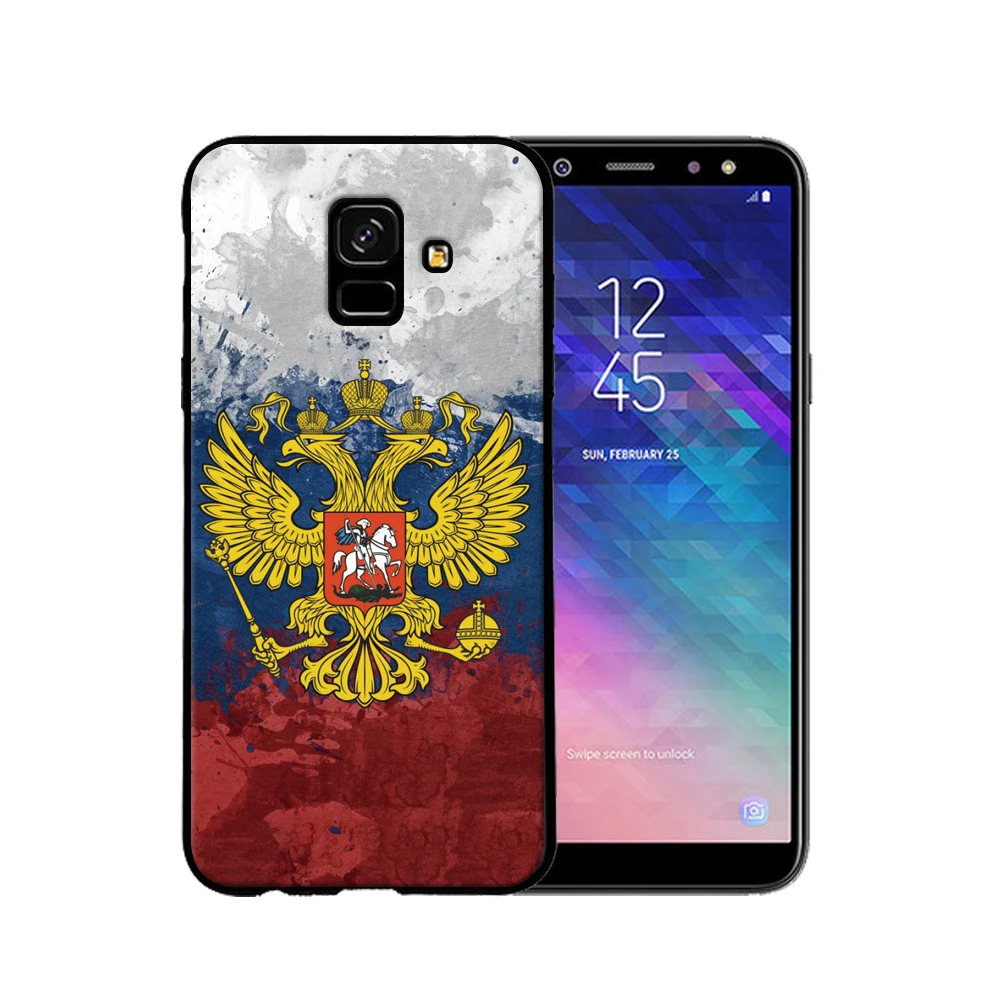 Чехол для Samsung Galaxy A6 Россия США Америка черный мягкий силиконовый чехол A6Plus Чехлы
