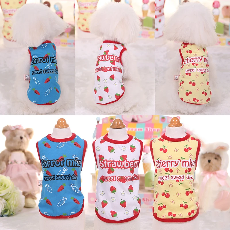 DOGGYZSTYLE Лето Милая Собака Жилет Вишня Клубника Печати Футболка Тедди Щенок Одежда
